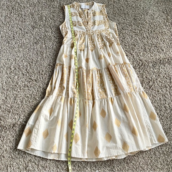 Kasia Resort Wear Maxi Dress Agatha White Gold Metallic Greece Boho Beach Gypsy - Picture 9 of 10